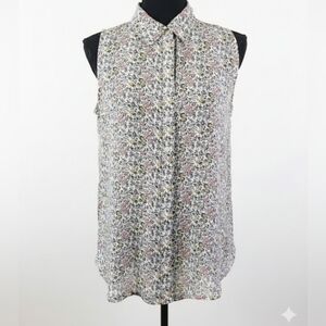 LOFT Floral Collared Sleeveless Blouse - Multicolor